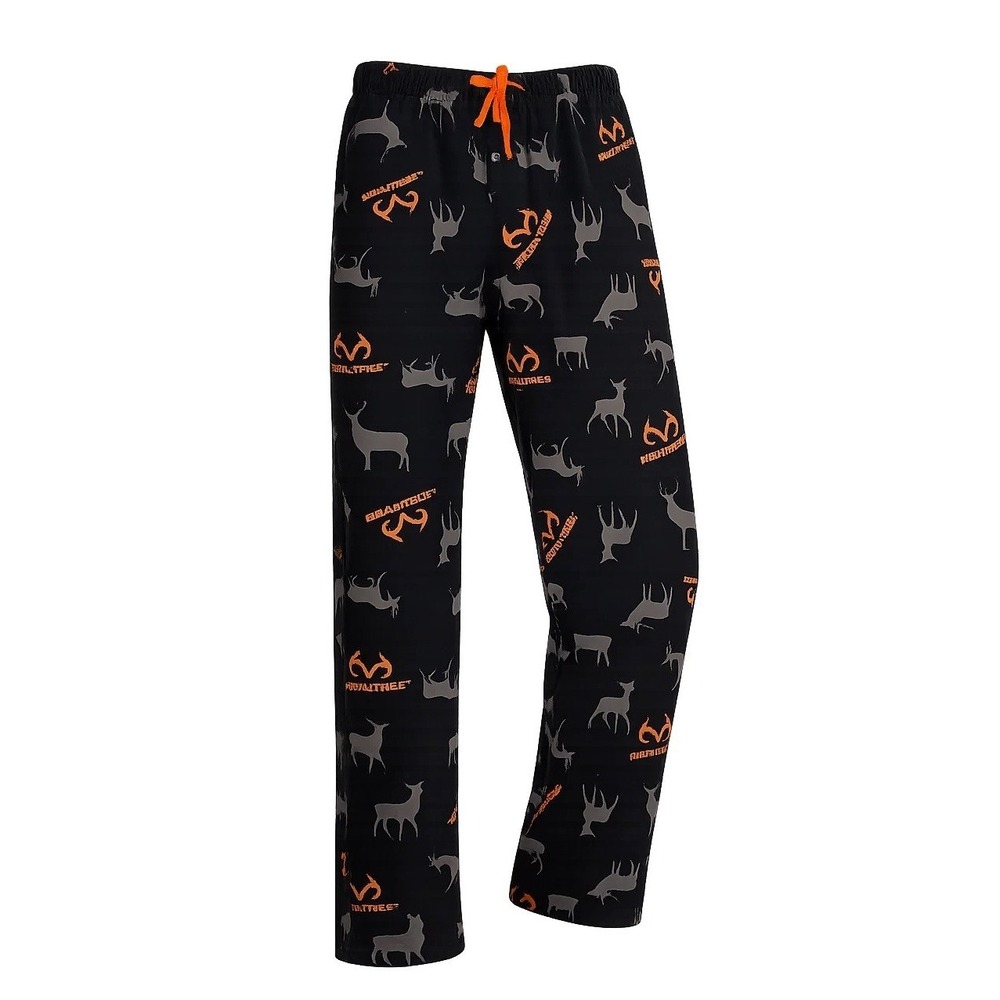 Realtree Pajama Lounge Pants Mens M Black Deer Logo Print Drawstring Pockets